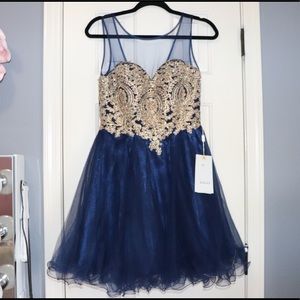 Navy blue and gold formal dress